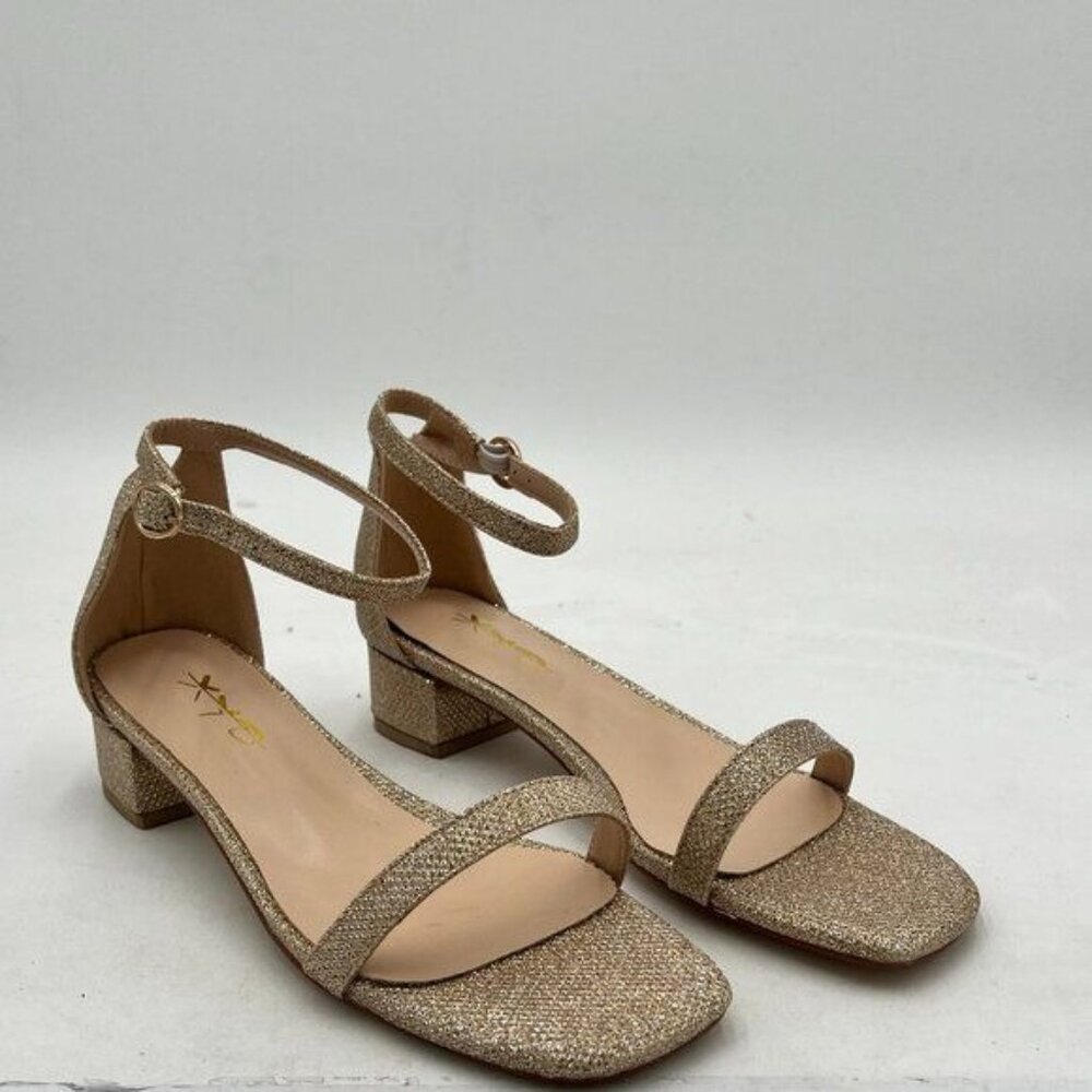 XYD Heels for Women, Open Toe, Ankle Strap, Buckled Low Chunky Block Pumps